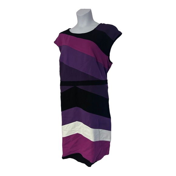 Midnight Velvet Ponte Colorblock Purple Fuchsia Black Office Cocktail Dress - Picture 4 of 14